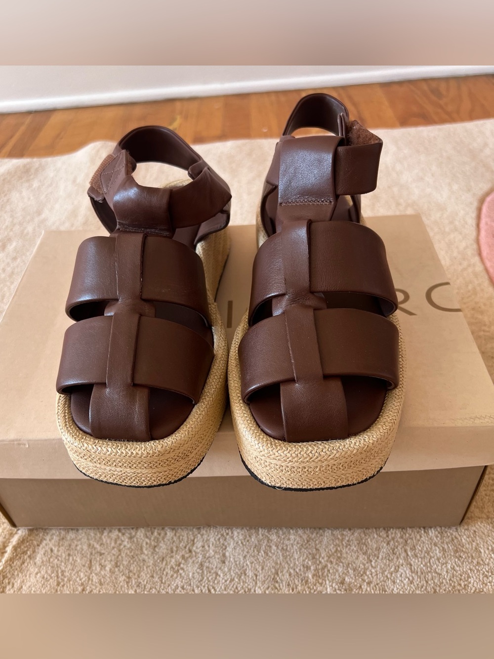 Women’s Brown Leather Woven Platform Sandals